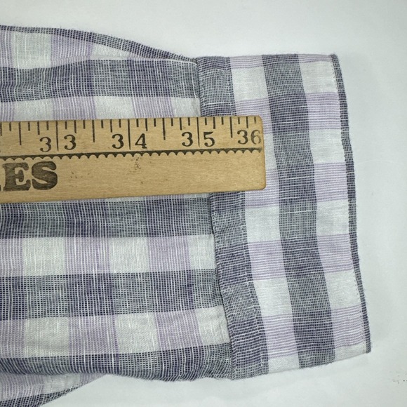 Jos A Bank Reserve Linen Blend Shirt Mens 2XL Button Up Purple Gray Plaid Check‎ - Picture 5 of 6